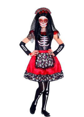 Day of the Dead Catrina Costume with Veil for Girls
