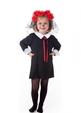 Catrina costume in black dress with crown for girls