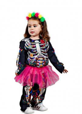 Déguisement Catrina fleurs multicolores pour bébé et fille