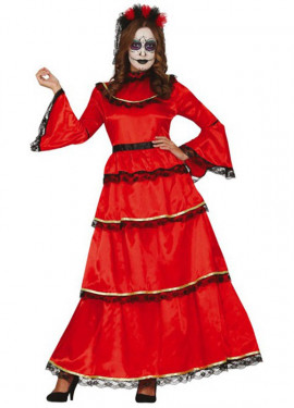 Disfraz de Catrina con vestido multicolor para mujer
