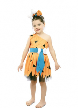 Orange caveman costume with headdress for girls