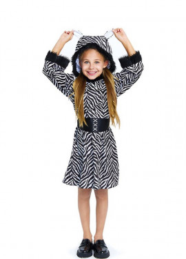 Zebra costume in hooded dress for girls and teenagers