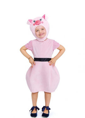 Little Pig costume in pink dress with hood for baby and girl