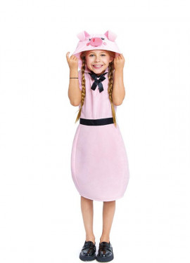 Little Pig costume in pink dress with hood for girls and teenagers