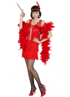 Women's Red 1920s Charleston Costume with Headpiece