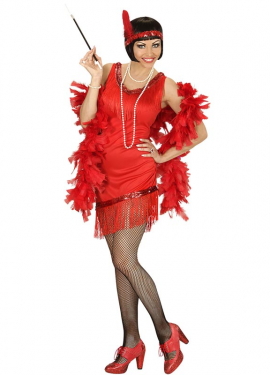 Red Charleston costume with headdress for women