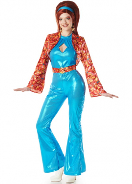 Blue 70s Disco Girl Costume for Women