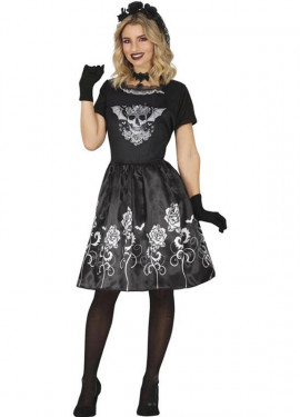 Gothic girl roses and skull costume for women