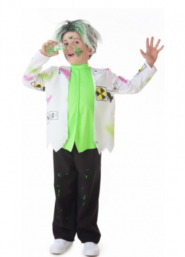 Weiß-grünes Mad Scientist-Kostüm für Kinder