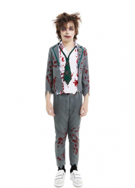 Grey Zombie Schoolboy Costume with Jacket for Boys