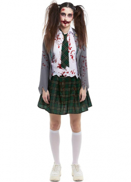 Women's Grey Zombie Schoolgirl Costume with Jacket