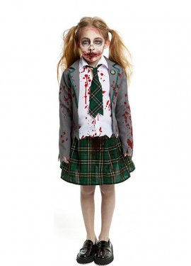 Grey Zombie Schoolgirl Costume with Jacket for Girls and Teenagers