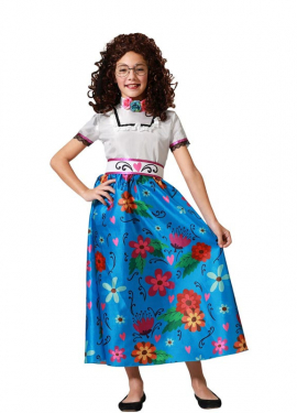 Floral blue Colombian costume with belt for girl