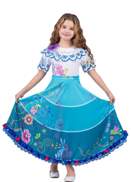 Blue and white floral Colombian costume for girls