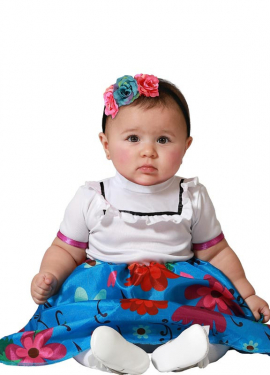 White and blue floral Colombian costume for baby