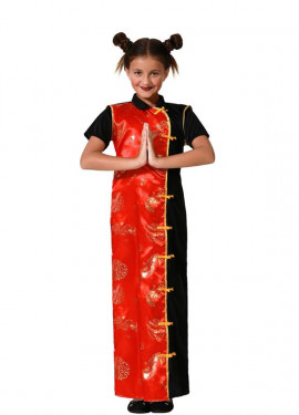 Fato de senhora chinesa preto e vermelho para menina