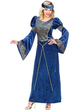 Costume de dame Renaissance bleu et or pour femme