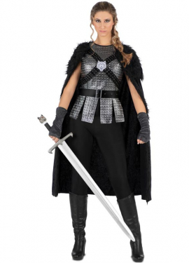 Black Medieval Lady Costume with Cape for Women