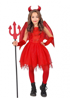 Devil Costume with Wings and Horns for Girls