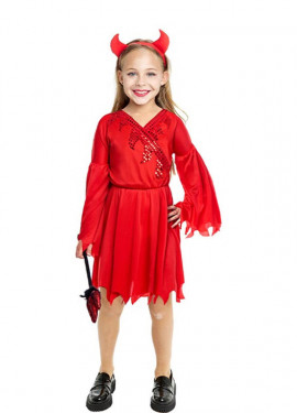 Modern red devil costume with headband for girls