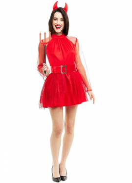 Modern Red Devil Costume with Headband and Tail for Women