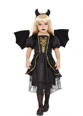 Dark she-devil costume with wings and headband for girls