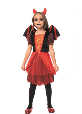 Red devil costume with wings and headband for girls