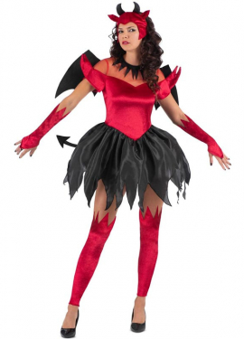 Red and black Devil costume with wings for women