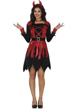 Red and black devil costume for women