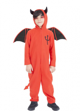 Red devil costume with hood and wings for children