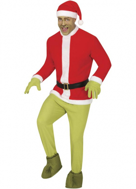 Costume d'elfe grincheux de Noël vert pour homme