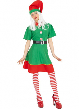 Women's Santa's Helper Elf Costume with Hat