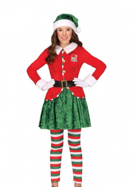 Santa's Helper Elf Costume with Hat for Girls