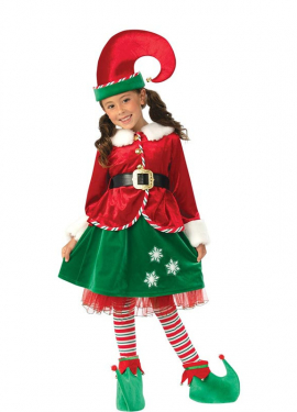 Déguisement lutin assistant du Père Noël Deluxe avec chapeau pour fille