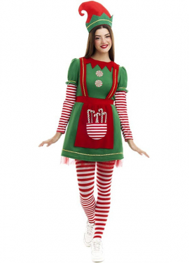 Polar Elf costume in green and red dress for women