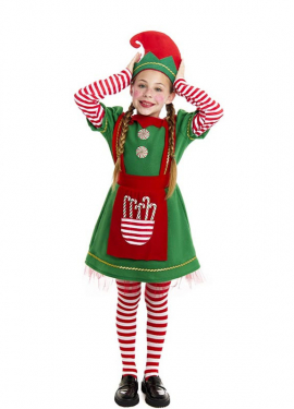 Polar Elf costume in green and red dress for girls