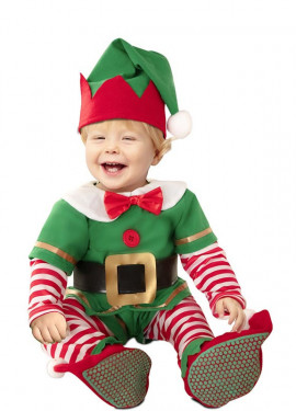 Classic green and red elf costume with belt for baby