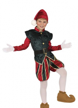 Green and red Page Elf costume with hat for children