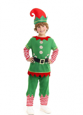 Green and red polar elf costume with belt for children