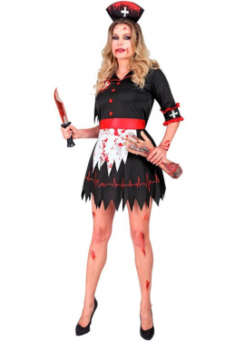 Black Zombie Nurse Costume for Women