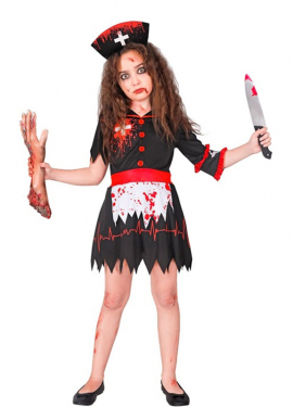 Black Zombie Nurse Costume for Girls