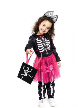 Adorable Skeleton Costume with Fuchsia Tutu for Baby and Girls