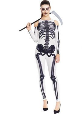 Women's Full White Skeleton Costume