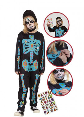 Catrina Skeleton Costume with Stickers for children