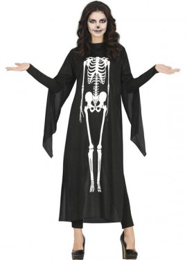 Skeleton costume in black tunic for women