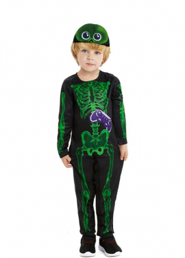 Black and green gaming skeleton costume for babies and children