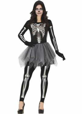 Gray Skeleton Costume with Tutu for Women