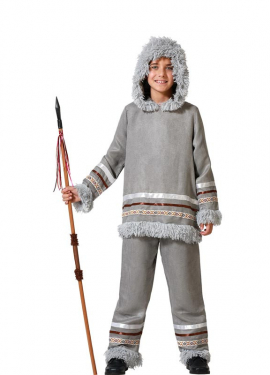 Gray Eskimo costume with hood for boy