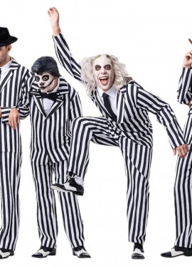 Men's 4-in-1 Striped Ghost Costume