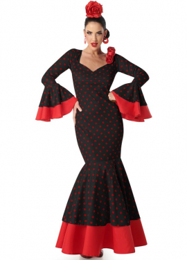 Black flamenco costume with red polka dots for women